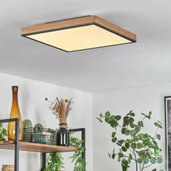 hofstein Plafonnier Salmi LED Brun, Couleur bois, Noir, 1 lumière, Télécommandes