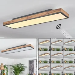 hofstein Plafonnier Salmi LED Brun, Couleur bois, Noir, 1 lumière, Télécommandes