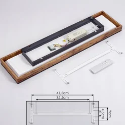 hofstein Plafonnier Salmi LED Brun, Couleur bois, Noir, 1 lumière, Télécommandes