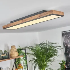 hofstein Plafonnier Salmi LED Brun, Couleur bois, Noir, 1 lumière, Télécommandes