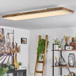 Luminaires Scandinaves-hofstein Plafonnier Salmi LED Brun, Couleur bois, Blanc, 1 lumière, Télécommandes