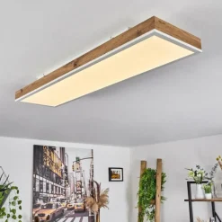 Luminaires Scandinaves-hofstein Plafonnier Salmi LED Brun, Couleur bois, Blanc, 1 lumière, Télécommandes