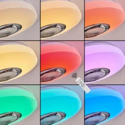 hofstein Plafonnier Sambani LED Chrome, Blanc, 1 lumière, Télécommandes, Changeur de couleurs