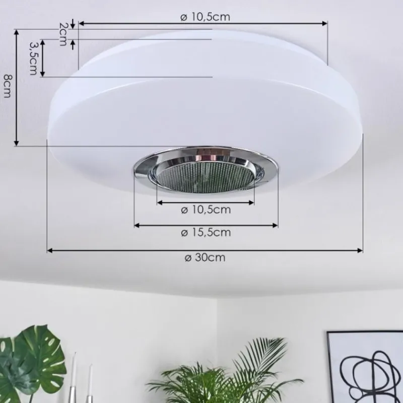 hofstein Plafonnier Sambani LED Chrome, Blanc, 1 lumière, Télécommandes, Changeur de couleurs