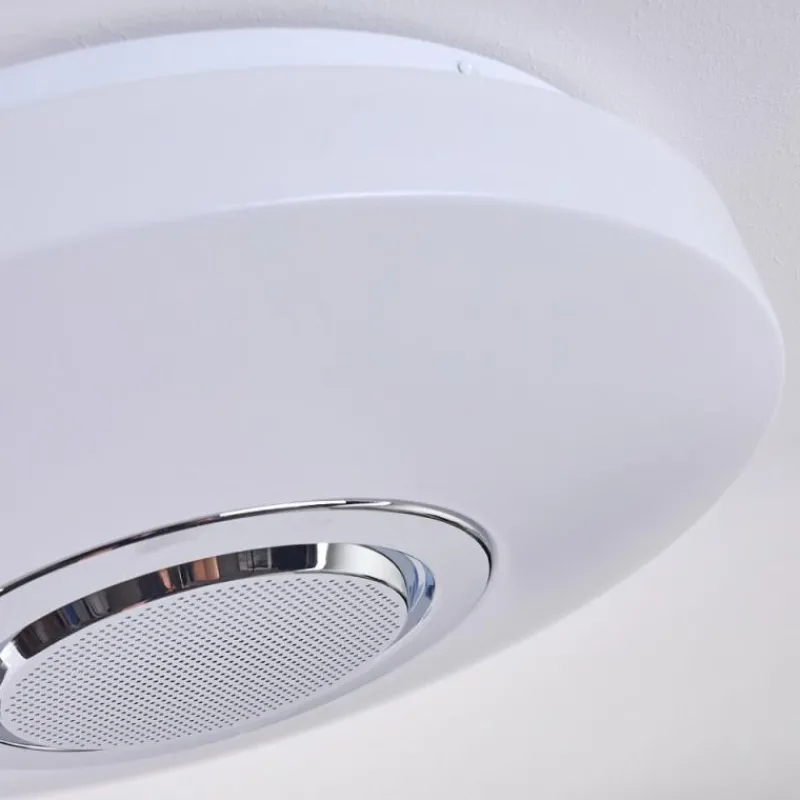 hofstein Plafonnier Sambani LED Chrome, Blanc, 1 lumière, Télécommandes, Changeur de couleurs