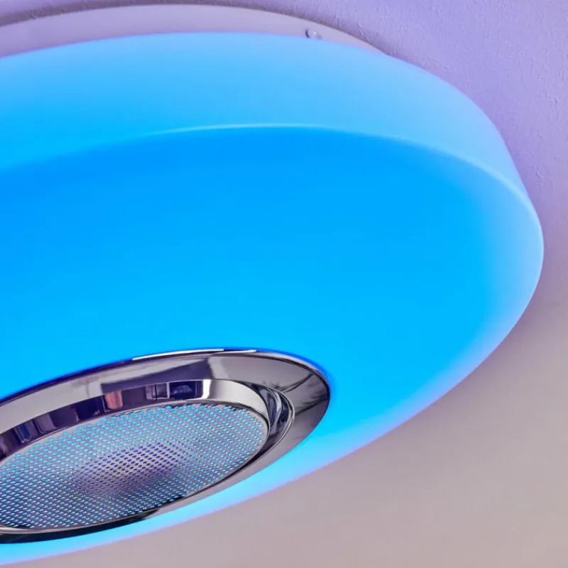 hofstein Plafonnier Sambani LED Chrome, Blanc, 1 lumière, Télécommandes, Changeur de couleurs