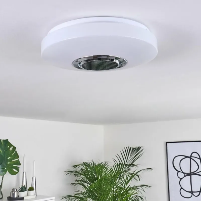 hofstein Plafonnier Sambani LED Chrome, Blanc, 1 lumière, Télécommandes, Changeur de couleurs