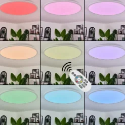 hofstein Plafonnier Sani LED Blanc, 1 lumière, Télécommandes, Changeur de couleurs
