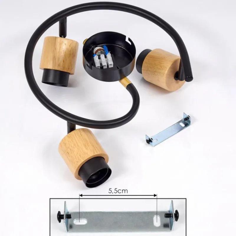 hofstein Plafonnier Sezze Bois clair, Noir, 3 lumières