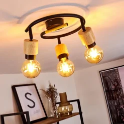 hofstein Plafonnier Sezze Bois clair, Noir, 3 lumières