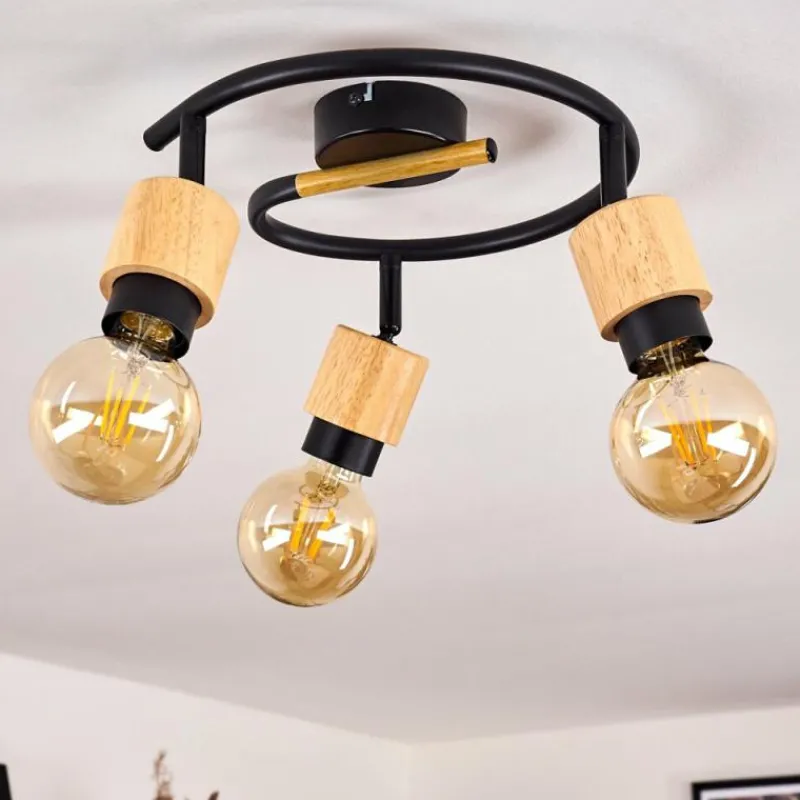 hofstein Plafonnier Sezze Bois clair, Noir, 3 lumières