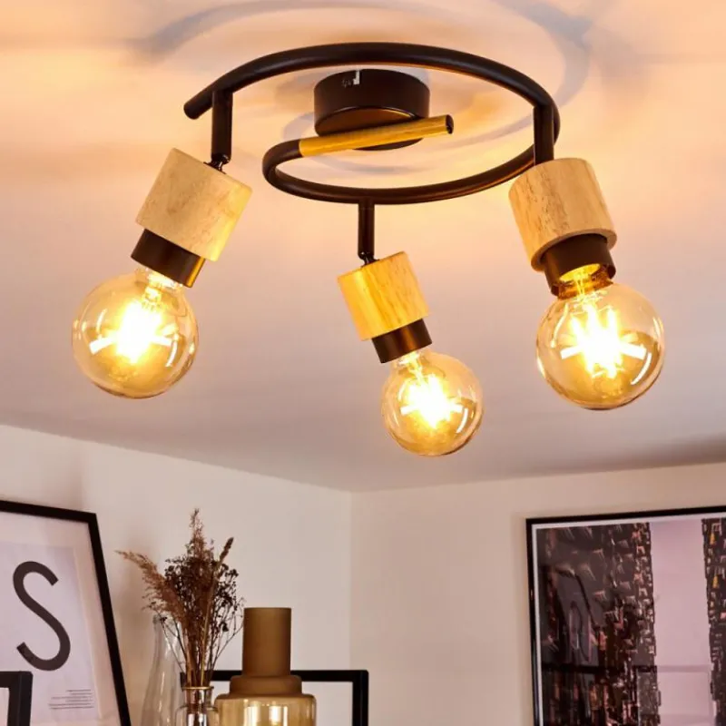 hofstein Plafonnier Sezze Bois clair, Noir, 3 lumières