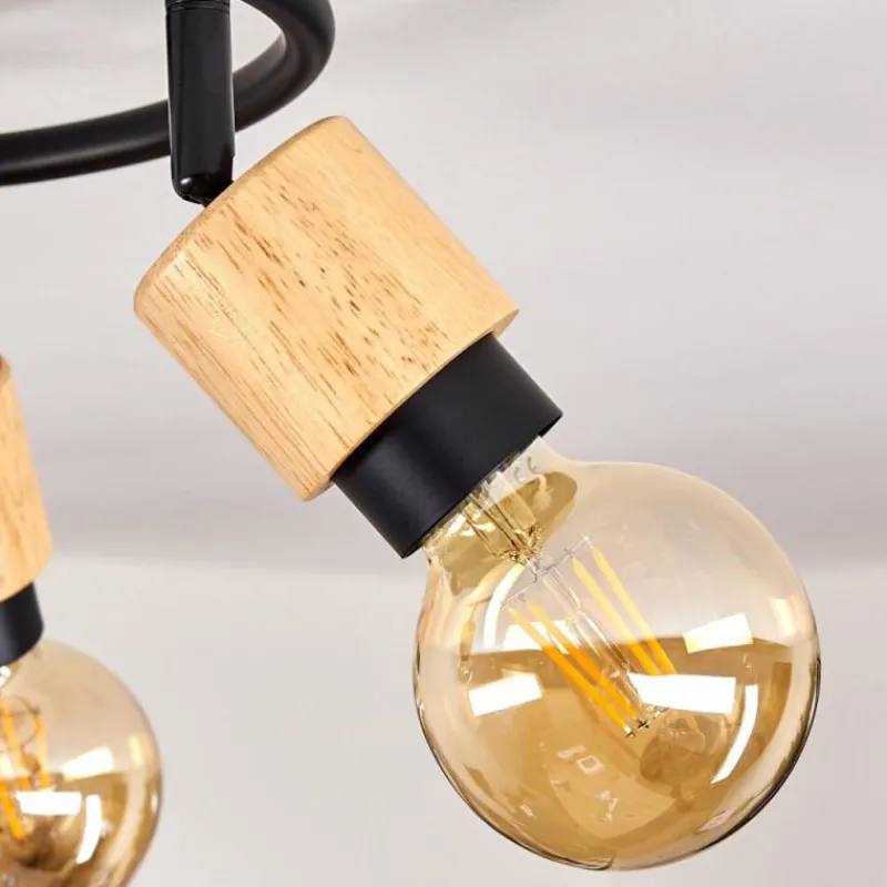 hofstein Plafonnier Sezze Bois clair, Noir, 3 lumières