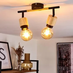 hofstein Plafonnier Sezze Bois clair, Noir, 2 lumières