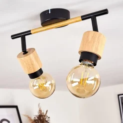 hofstein Plafonnier Sezze Bois clair, Noir, 2 lumières