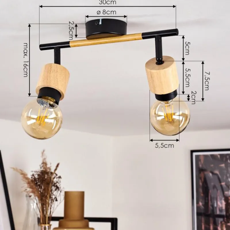 hofstein Plafonnier Sezze Bois clair, Noir, 2 lumières