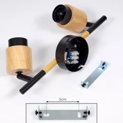 hofstein Plafonnier Sezze Bois clair, Noir, 2 lumières