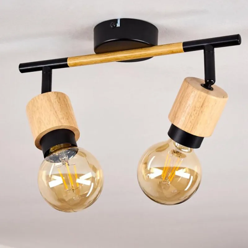 hofstein Plafonnier Sezze Bois clair, Noir, 2 lumières