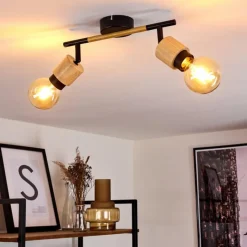 hofstein Plafonnier Sezze Bois clair, Noir, 2 lumières