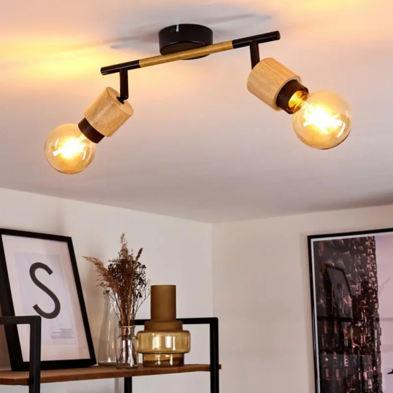 hofstein Plafonnier Sezze Bois clair, Noir, 2 lumières