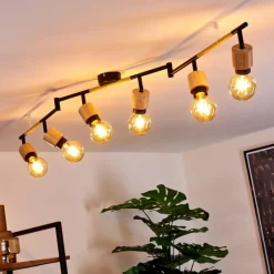 Lampes Vintages & Rétros-hofstein Plafonnier Sezze Bois clair, Noir, 6 lumières