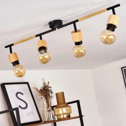 hofstein Plafonnier Sezze Bois clair, Noir, 4 lumières