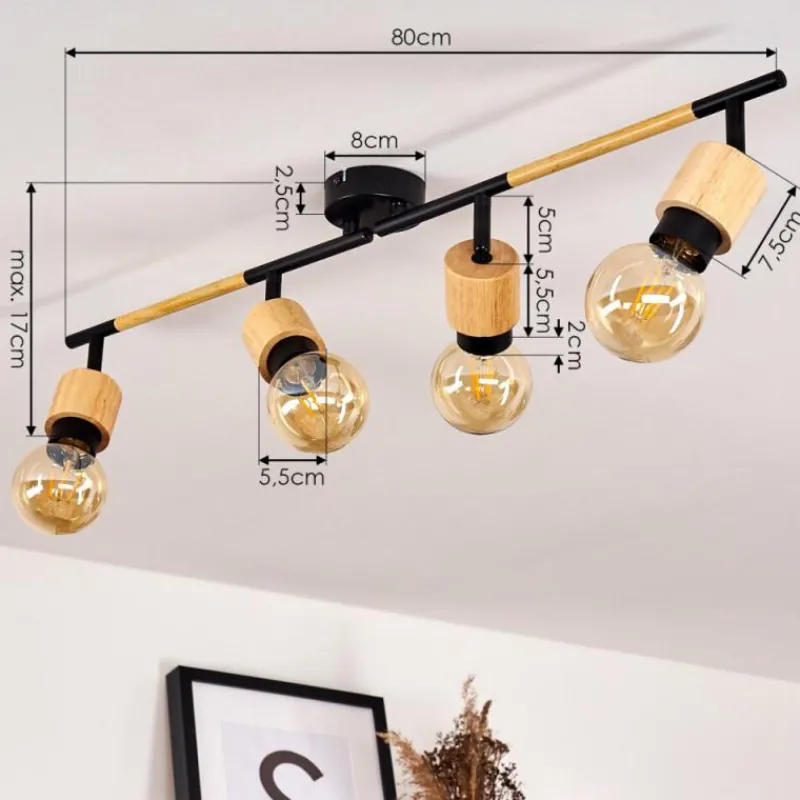 hofstein Plafonnier Sezze Bois clair, Noir, 4 lumières