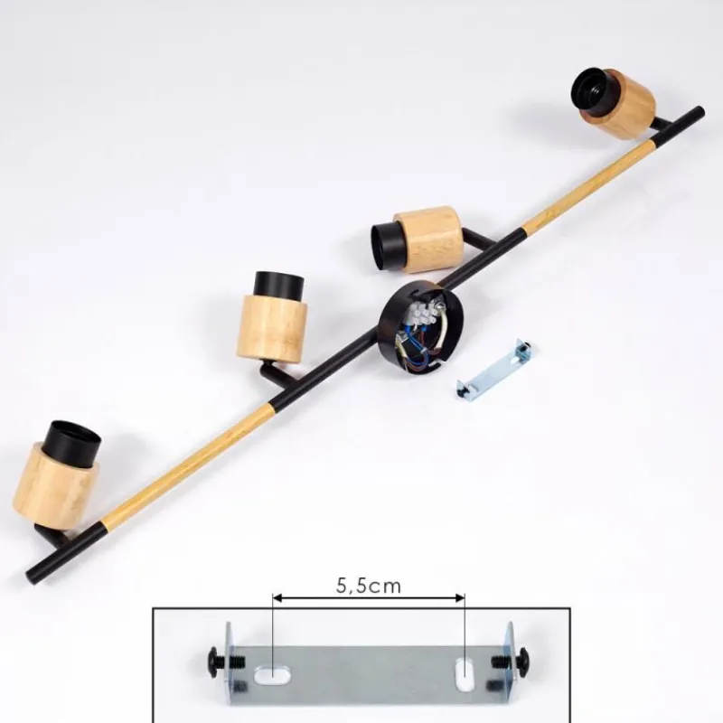 hofstein Plafonnier Sezze Bois clair, Noir, 4 lumières