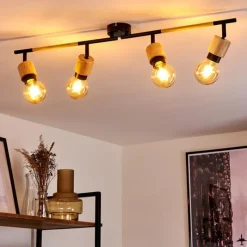 hofstein Plafonnier Sezze Bois clair, Noir, 4 lumières