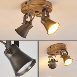 Lampes Vintages & Rétros-hofstein Plafonnier Skodsbol Anthracite, Bois clair, 2 lumières