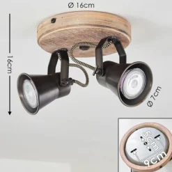 Lampes Vintages & Rétros-hofstein Plafonnier Skodsbol Anthracite, Bois clair, 2 lumières