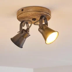 Lampes Vintages & Rétros-hofstein Plafonnier Skodsbol Anthracite, Bois clair, 2 lumières