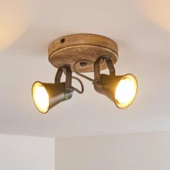 Lampes Vintages & Rétros-hofstein Plafonnier Skodsbol Anthracite, Bois clair, 2 lumières