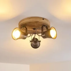 Lampes Industrielles-hofstein Plafonnier Skodsbol Bois clair, Noir, 3 lumières