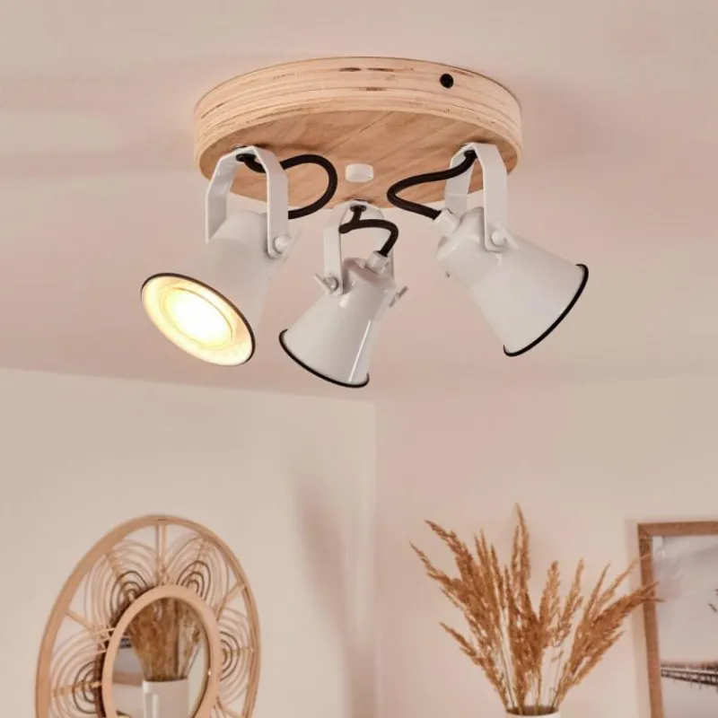 Lampes Industrielles-hofstein Plafonnier Skodsbol Bois clair, Blanc, 3 lumières
