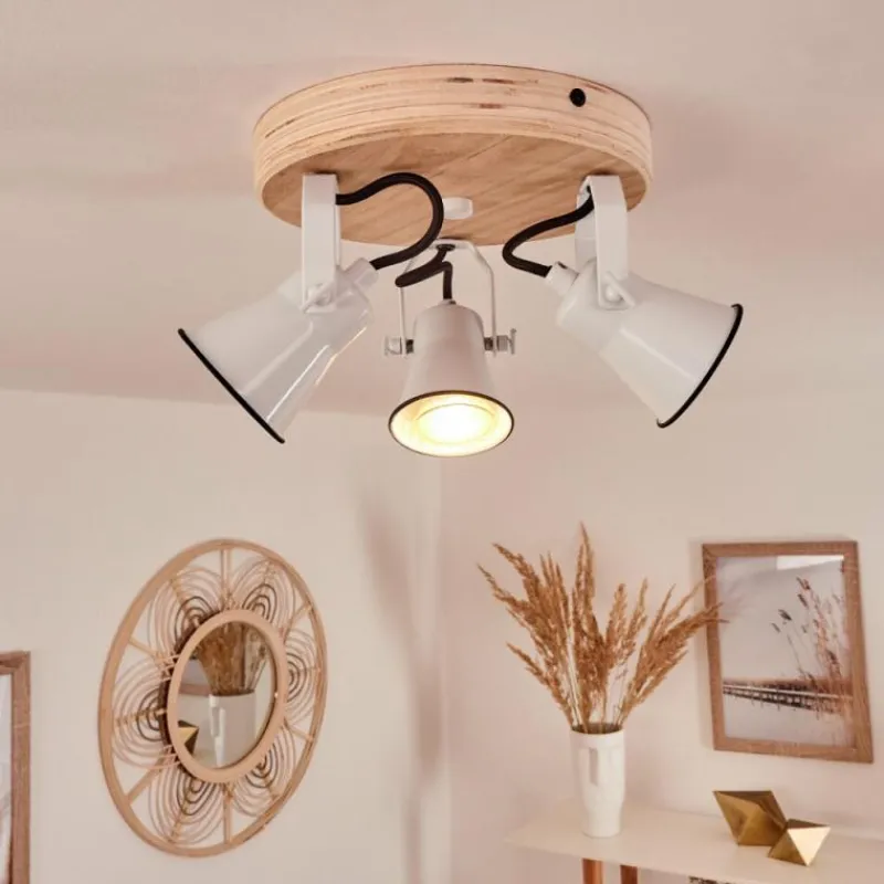 Lampes Industrielles-hofstein Plafonnier Skodsbol Bois clair, Blanc, 3 lumières