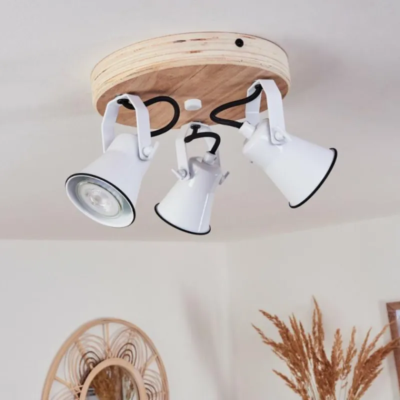 Lampes Industrielles-hofstein Plafonnier Skodsbol Bois clair, Blanc, 3 lumières