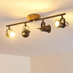 hofstein Plafonnier Skodsbol Gris, Brun clair, Acier brossé, 4 lumières