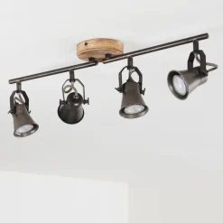 hofstein Plafonnier Skodsbol Gris, Brun clair, Acier brossé, 4 lumières