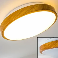 hofstein Plafonnier Sora Wood LED Bois clair, Blanc, 1 lumière