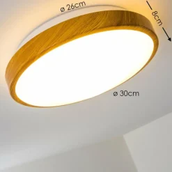 hofstein Plafonnier Sora Wood LED Bois clair, Blanc, 1 lumière