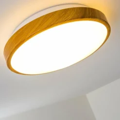 hofstein Plafonnier Sora Wood LED Bois clair, Blanc, 1 lumière