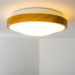 hofstein Plafonnier Sora Wood LED Bois clair, Blanc, 1 lumière