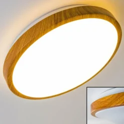 hofstein Plafonnier Sora Wood LED Bois clair, Blanc, 1 lumière