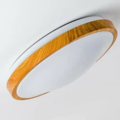 hofstein Plafonnier Sora Wood LED Bois clair, Blanc, 1 lumière