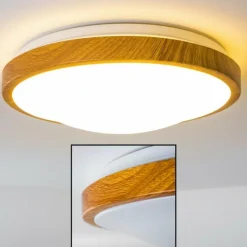 hofstein Plafonnier Sora Wood LED Bois clair, Blanc, 1 lumière