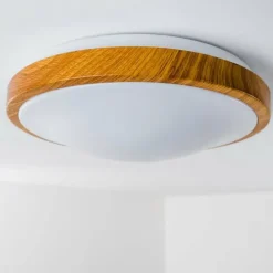 hofstein Plafonnier Sora Wood LED Bois clair, Blanc, 1 lumière
