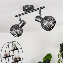 hofstein Plafonnier Stavik Noir, Argenté, 2 lumières