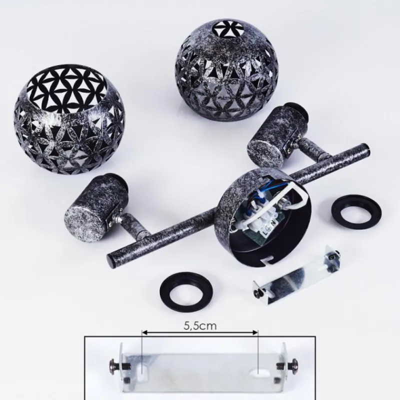 hofstein Plafonnier Stavik Noir, Argenté, 2 lumières