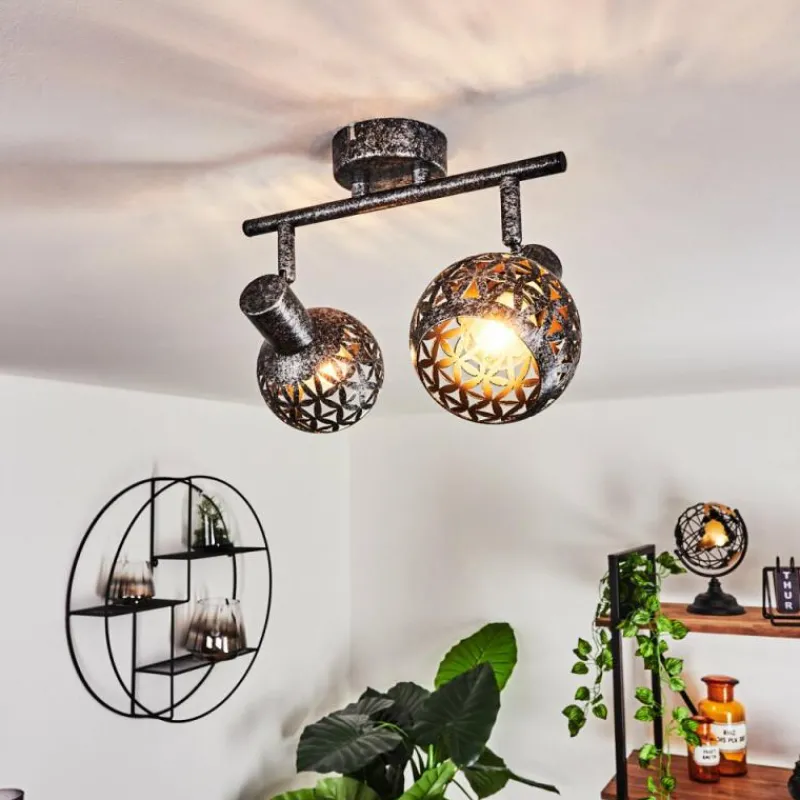 hofstein Plafonnier Stavik Noir, Argenté, 2 lumières